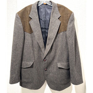 PENDLETON Wool Suede Sports Jacket Mens 46 Brown Herringbone Blazer Western Vtg